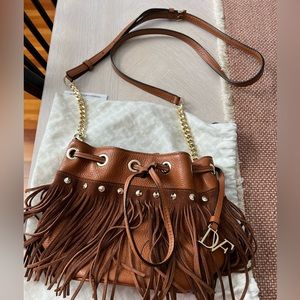 Diane Von Furstenberg Leather Studded Fringe crossbody